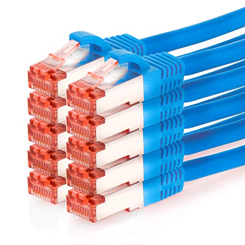 TPFNet 10er Pack CAT.6 hochwertiges Premium Netzwerkkabel mit RJ45 Anschluss | LAN Kabel | 3m | blau |mehrfache Abschirmung durch S/FTP | kompatibel mit Router, Modem, Switch von TPFNet