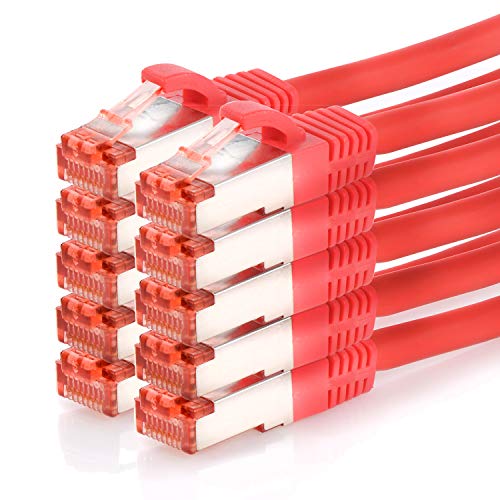 TPFNet 10er Pack CAT.6 hochwertiges Premium Netzwerkkabel mit RJ45 Anschluss | LAN Kabel | 3m | rot |mehrfache Abschirmung durch S/FTP | kompatibel mit Router, Modem, Switch von TPFNet