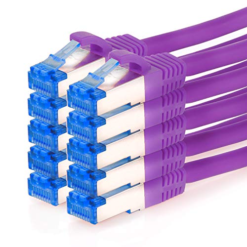 TPFNet 10er Pack CAT.6A hochwertiges Premium Netzwerkkabel mit RJ45 Anschluss | LAN Kabel | 3m | violett |mehrfache Abschirmung durch S/FTP | kompatibel mit Router, Modem, Switch von TPFNet