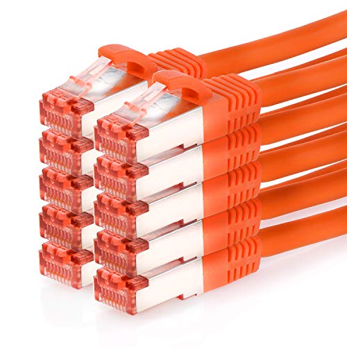 TPFNet 10er Pack CAT.6A hochwertiges Premium Netzwerkkabel mit RJ45 Anschluss | LAN Kabel | 7,5m | orange |mehrfache Abschirmung durch S/FTP | kompatibel mit Router, Modem, Switch von TPFNet