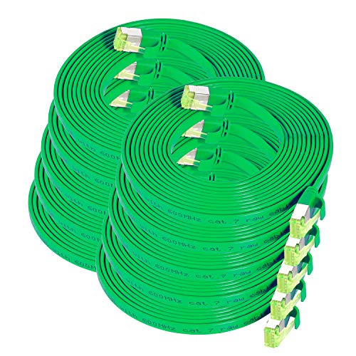 TPFNet 10er Pack CAT.7 hochwertiges Premium Netzwerkkabel flach mit RJ45 Anschluss | LAN Kabel | 1m | grün |Abschirmung durch U/FTP | kompatibel mit Router, Modem, Switch von TPFNet