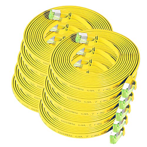 TPFNet 10er Pack CAT.7 hochwertiges Premium Netzwerkkabel flach mit RJ45 Anschluss | LAN Kabel | 2m | gelb |Abschirmung durch U/FTP | kompatibel mit Router, Modem, Switch von TPFNet