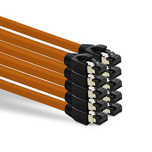 TPFNet 10er Pack CAT.8 hochwertiges Premium Netzwerkkabel flach mit RJ45 Anschluss | LAN Kabel | 0,25m | orange |mehrfache Abschirmung durch S/FTP | kompatibel mit Router, Modem, Switch von TPFNet