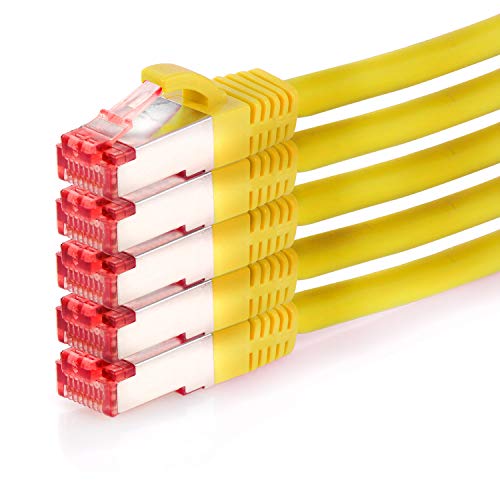 TPFNet 5er Pack CAT.6 hochwertiges Premium Netzwerkkabel mit RJ45 Anschluss | LAN Kabel | 0,5m | gelb |mehrfache Abschirmung durch S/FTP | kompatibel mit Router, Modem, Switch von TPFNet