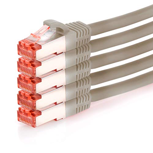 TPFNet 5er Pack CAT.6 hochwertiges Premium Netzwerkkabel mit RJ45 Anschluss | LAN Kabel | 1m | grau |mehrfache Abschirmung durch S/FTP | kompatibel mit Router, Modem, Switch von TPFNet