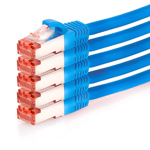 TPFNet 5er Pack CAT.6 hochwertiges Premium Netzwerkkabel mit RJ45 Anschluss | LAN Kabel | 3m | blau |mehrfache Abschirmung durch S/FTP | kompatibel mit Router, Modem, Switch von TPFNet