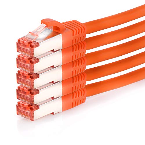 TPFNet 5er Pack CAT.6 hochwertiges Premium Netzwerkkabel mit RJ45 Anschluss | LAN Kabel | 1,5m | orange |mehrfache Abschirmung durch S/FTP | kompatibel mit Router, Modem, Switch von TPFNet