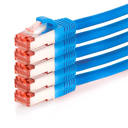 TPFNet 5er Pack CAT.6 hochwertiges Premium Netzwerkkabel mit RJ45 Anschluss | LAN Kabel | 2m | blau |mehrfache Abschirmung durch S/FTP | kompatibel mit Router, Modem, Switch von TPFNet
