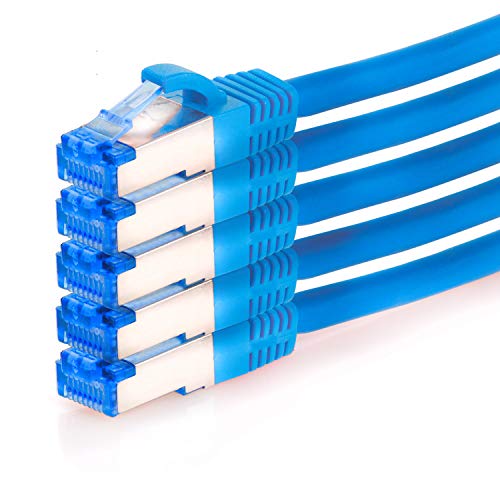 TPFNet 5er Pack CAT.6A hochwertiges Premium Netzwerkkabel mit RJ45 Anschluss | LAN Kabel | 2m | blau |mehrfache Abschirmung durch S/FTP | kompatibel mit Router, Modem, Switch von TPFNet