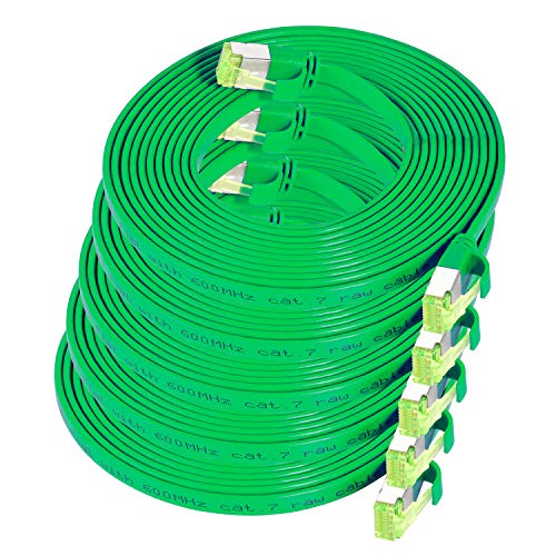 TPFNet 5er Pack CAT.7 hochwertiges Premium Netzwerkkabel flach mit RJ45 Anschluss | LAN Kabel | 5m | grün |Abschirmung durch U/FTP | kompatibel mit Router, Modem, Switch von TPFNet