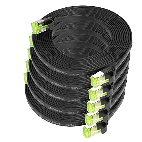 TPFNet 5er Pack CAT.7 hochwertiges Premium Netzwerkkabel flach mit RJ45 Anschluss | LAN Kabel | 5m | schwarz |Abschirmung durch U/FTP | kompatibel mit Router, Modem, Switch TPFNet 5er Pack CAT.7 hochwertiges Premium Netzwerkkabel flach mit RJ45 Anschluss | LAN Kabel | 5m | schwarz |Abschirmung durch U/FTP | kompatibel mit Router, Modem, Switch von TPFNet