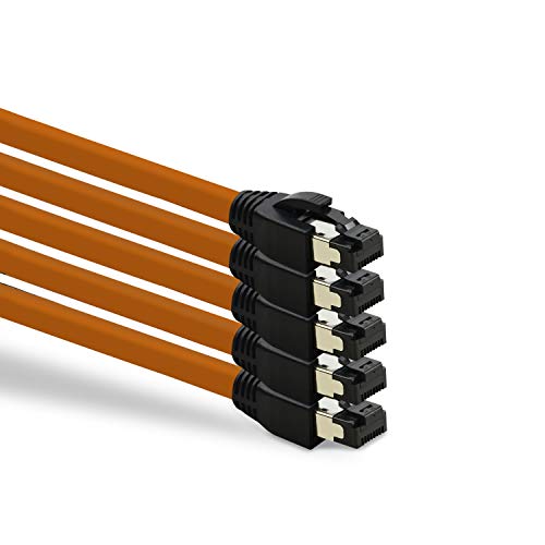TPFNet 5er Pack CAT.8 hochwertiges Premium Netzwerkkabel flach mit RJ45 Anschluss | LAN Kabel | 0,25m | orange |mehrfache Abschirmung durch S/FTP | kompatibel mit Router, Modem, Switch von TPFNet