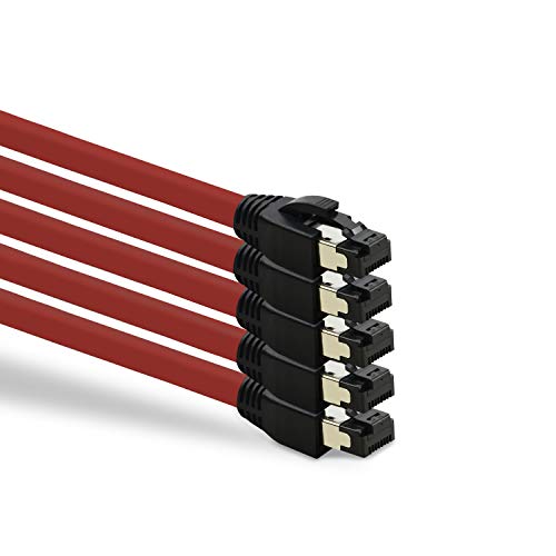 TPFNet 5er Pack CAT.8 hochwertiges Premium Netzwerkkabel flach mit RJ45 Anschluss | LAN Kabel | 2m | rot |mehrfache Abschirmung durch S/FTP | kompatibel mit Router, Modem, Switch von TPFNet