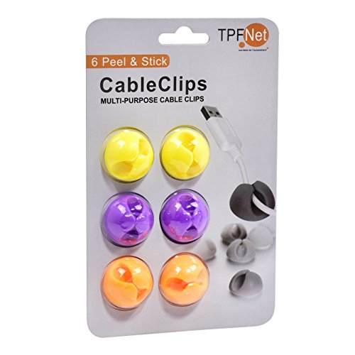 TPFNet 6 Stück CableDrop Kabeldurchführung Kabelclips Kabelhalter, Kabelmanagement Cable Clip - Selbstklebend - Kabel Organizer Set für Schreibtisch, Netzkabel, USB Ladekabel usw. - Bunt von TPFNet