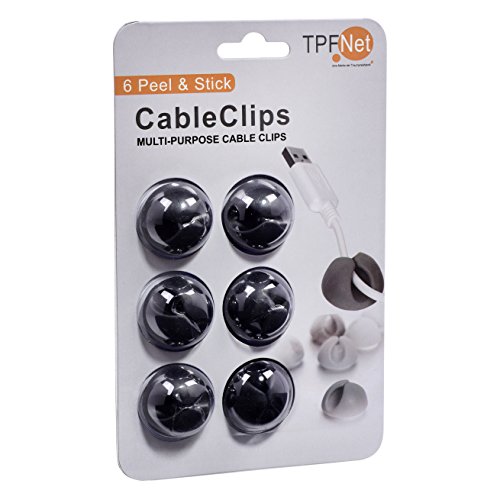 TPFNet 6 Stück CableDrop Kabeldurchführung Kabelclips Kabelhalter, Kabelmanagement Cable Clip - Selbstklebend - Kabel Organizer Set für Schreibtisch, Netzkabel, USB Ladekabel usw. - Schwarz von TPFNet