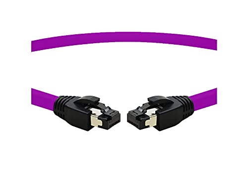 TPFNet CAT.8 hochwertiges Premium Netzwerkkabel flach mit RJ45 Anschluss | LAN Kabel | 1,5m | violett |mehrfache Abschirmung durch S/FTP | kompatibel mit Router, Modem, Switch von TPFNet