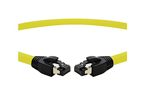 TPFNet CAT.8 hochwertiges Premium Netzwerkkabel flach mit RJ45 Anschluss | LAN Kabel | 1m | gelb |mehrfache Abschirmung durch S/FTP | kompatibel mit Router, Modem, Switch von TPFNet