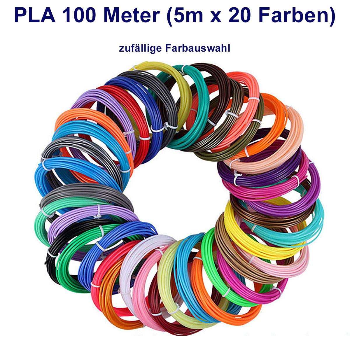 TPFNet PLA Filament für 3D Drucker-Stift - verschiedene Sets - zufällige Farben - 100m (5M x 20 zufällige Farben) von TPFNet