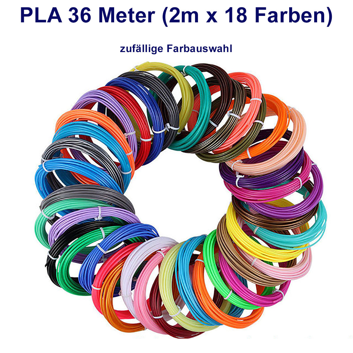 TPFNet PLA Filament für 3D Drucker-Stift - verschiedene Sets - zufällige Farben - 36m (2M x 18 zufällige Farben) von TPFNet