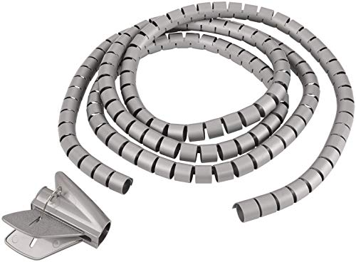 TPFNet Premium Spiral Kabelschlauch Kabelbündel-Schlauch mit Einziehhilfe, Kabelorganisation, Spiralförmiger Schlauch zum bündeln von Kabeln bei PC, TV, HiFi-Anlage - 20mm Durchmesser, Silber, 2m von TPFNet