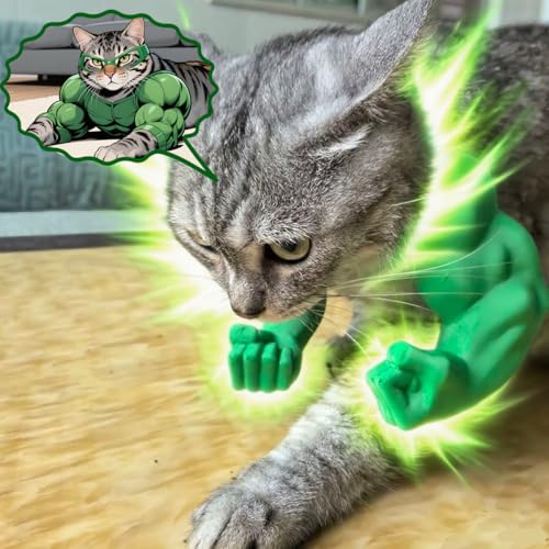 Katze Mit Muskulösen Armen - 3D-Gedrucktes Lustiges Haustierkostüm-Prop Für Katzen Und Kleine Hunde, Riesenhand-Muskel-Arm-Kostüm Für Katzen Zu Halloween Und Geburtstagspartys (grün, Faust) von TPFOON