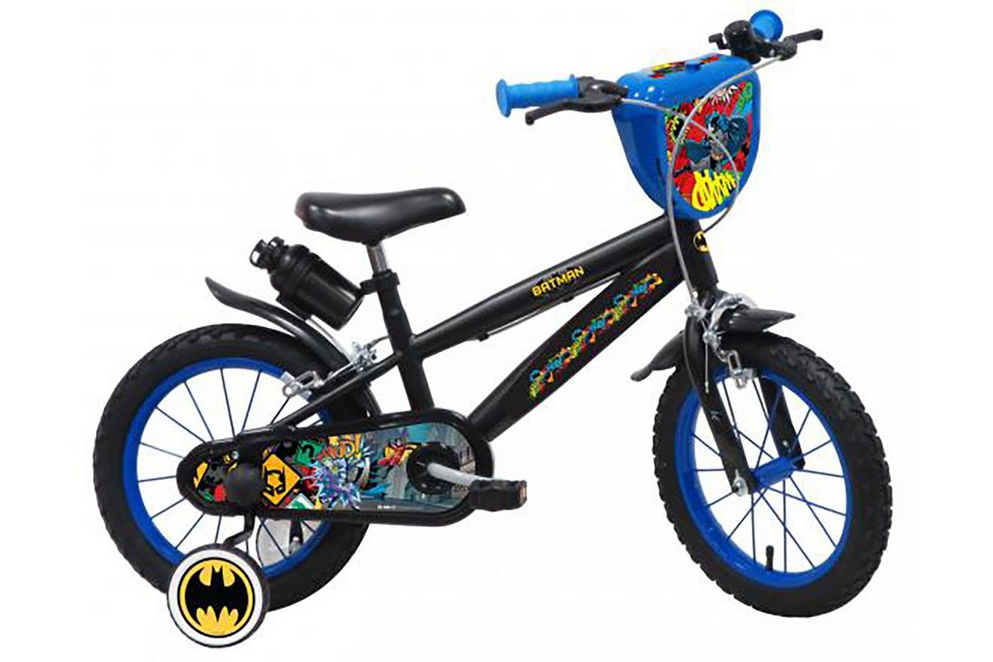 TPFSports Kinderfahrrad DC Batman Fahrrad 14 Zoll, 1 Gang, (Jungs Fahrrad - Rutschfeste Sicherheitsgriffe), Kinder Fahrrad 14 Zoll mit Stützrädern - Schwarz von TPFSports