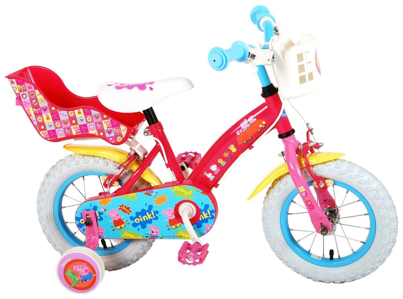 TPFSports Kinderfahrrad Volare Peppa Pig 12 Zoll mit 2x Handbremse, 1 Gang, (Mädchen Fahrrad - Rutschfeste Sicherheitsgriffe), Kinder Fahrrad 12 Zoll mit Stützräder Laufrad Mädchen Kinderrad von TPFSports