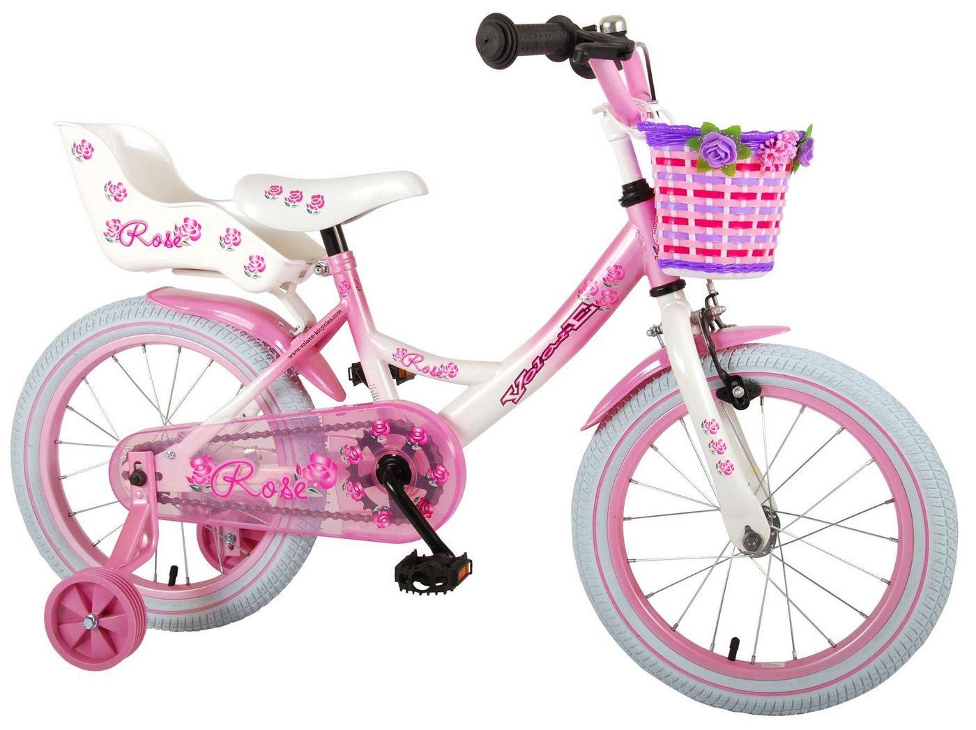 TPFSports Kinderfahrrad Volare Rose 16 Zoll mit Rücktritt + Handbremse, 1 Gang, (Mädchen Fahrrad - Rutschfeste Sicherheitsgriffe), Kinder Fahrrad 16 Zoll mit Stützräder Laufrad Mädchen Kinderrad von TPFSports