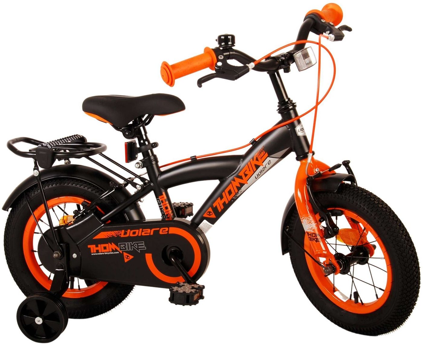 TPFSports Kinderfahrrad Volare Thombike 12 Zoll mit 2x Handbremse, 1 Gang, (Jungs Fahrrad - Rutschfeste Sicherheitsgriffe), Kinder Fahrrad 12 Zoll mit Stützrädern und Klingeln - Schwarz von TPFSports