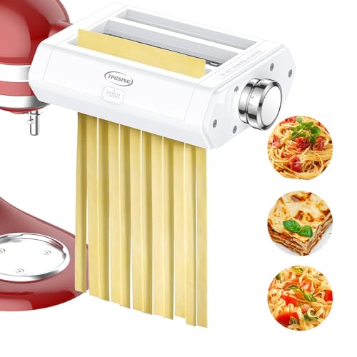 TPGSING Nudelmaschinenaufsatz für KitchenAid Standmixer, 3 in 1 Nudelwalzen- & Schneidegeräteset für KitchenAid, einstellbare Teigdicke Fettuccine Schneidegerät Zubehör mit Reinigungsbürste von TPGSING