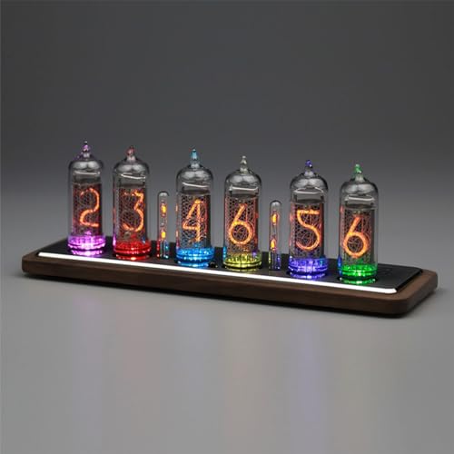 TPHRAVAL Nixie Tube Clock Glow Tube Clock IN14 Glow Tube Voice Chime, WiFi Timing, 12/24 Hours Switching, Black Walnut Base, Brightness Auto Sensing Adjustment, Desktop Decorative Gift von TPHRAVAL