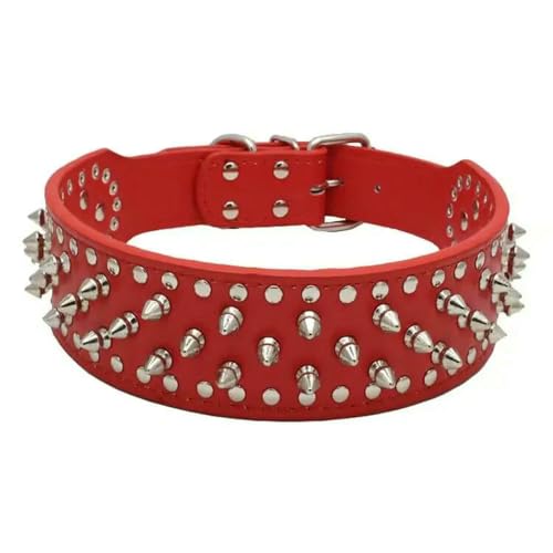TPIONEER 2 Zoll breites Hundehalsband aus Leder, strapazierfähiges Halsband mit Nieten und Spikes für Pitbulls, Mastiffs und Boxer großer Rassen (51–66 cm) von TPIONEER