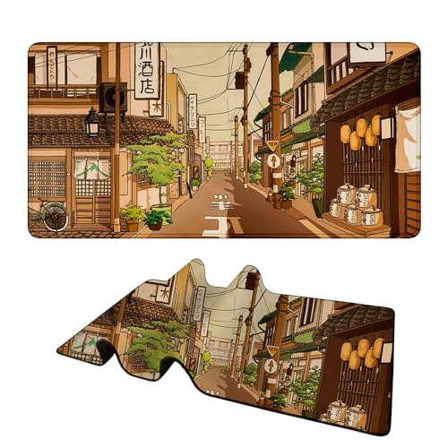 TPLLPK Großes Straßenstadt-Mauspad Anime Japanisches XXL Erweitertes Mauspad Cartoon-beige Gaming-Schreibtischunterlagen rutschfeste Gummi-Tastatur-wasserdichte Mauspads(Size:70x30cm) von TPLLPK