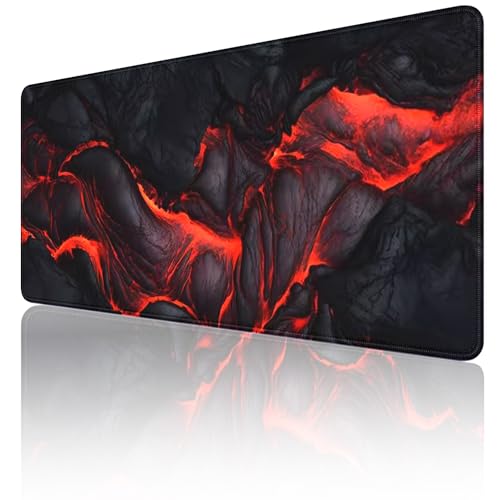 TPLLPK Vulkanische Lava XXL-Mauspad Erweitertes Gaming-Mauspad mit großer Steinstruktur Coole Schwarze und rote Schreibtischunterlagen (90x40cm) von TPLLPK