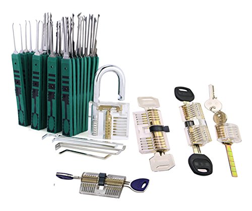 TPM Go 32-teiliges Dietrich-Werkzeug mit 5 transparenten Trainingsschlössern, transparentes Lockpicking-Übungs-Set. von TPM Go