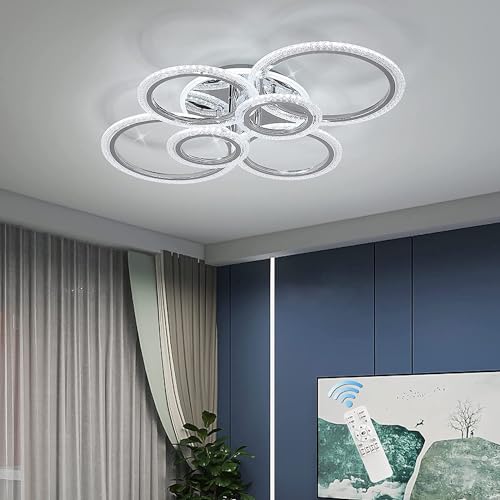 TPMAFF 31,5 Zoll dimmbare Deckenleuchte Moderne 6 Ringe LED 76 Watt Deckenleuchte Poliertes Chrom Deckenbeleuchtungskörper für Wohnzimmer Schlafzimmer nahe der Decke (mit Fernbedienung) von TPMAFF