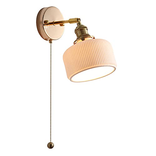 TPMAFF Handgefertigte Keramikglas-Wandlampe, Retro-Schlafzimmer-Nachttisch-Leselampe, Verstellbarer Winkel mit Zugseilschalter-Wandlampe von TPMAFF