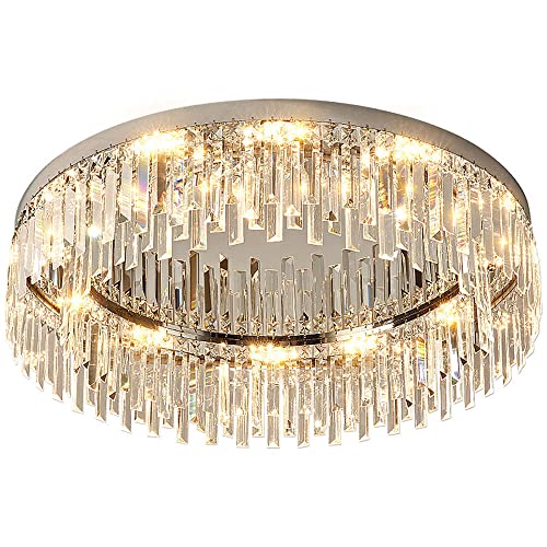 TPMAFF Kristall-Deckenleuchte, Durchmesser 60 cm, 80 Watt, Moderne LED-Deckenleuchte, verchromter, polierter Edelstahl und K9-Kristall-Unterputz-Deckenleuchte von TPMAFF