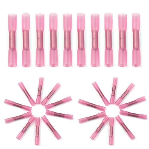 Fully Insulated 22-18 AWG Heat Shrink Connector 100pcs Electrical Wire Butt Crimp Red Terminal Connector Kit for Automobile von TPQZQAUEC