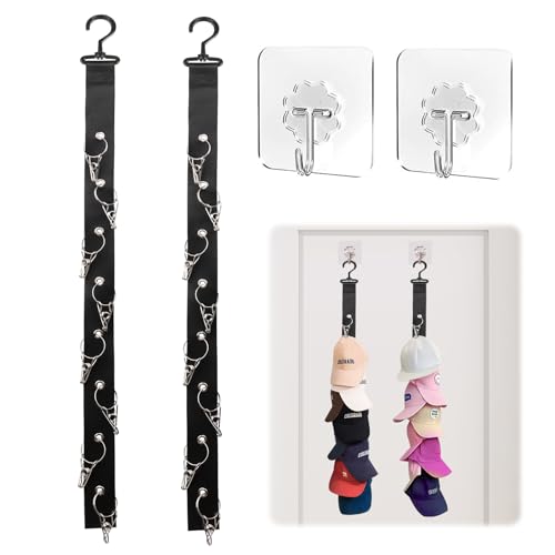 TPTGIAR 2 Stück Cap Halter, Praktisch Cap Halterung Wand, Mützenhalter mit 16 Clips, Cap Aufbewahrung mit 2 Haken Selbstklebend, Kappenhalter mit für Baskenmütze Basecap von TPTGIAR