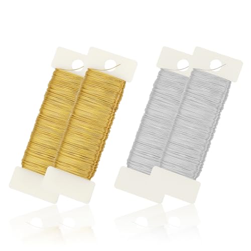 TPTGIAR 4 Rollen Basteldraht Dünn, 0.35mm x 200m Draht zum Basteln, Blumendraht Schmuckdraht Metalldraht für DIY Handwerk Floristik Schmuckherstellung Bastelarbeiten(Gold Silber) von TPTGIAR