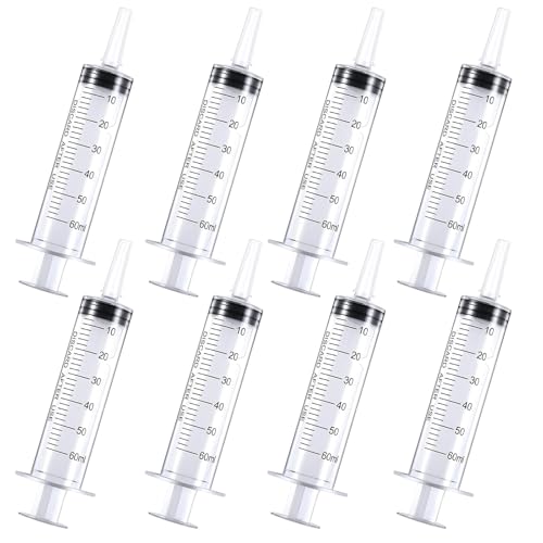TPTGIAR 8 Stück 60ml Große Spritze, Kunststoff Spritzen Einzeln Verpackt, Dosierspritze mit Kappe, Wiederverwendbar Syringe für Wissenschaftliche Labors Messung Dispensieren Gießen Nachfüllen von TPTGIAR
