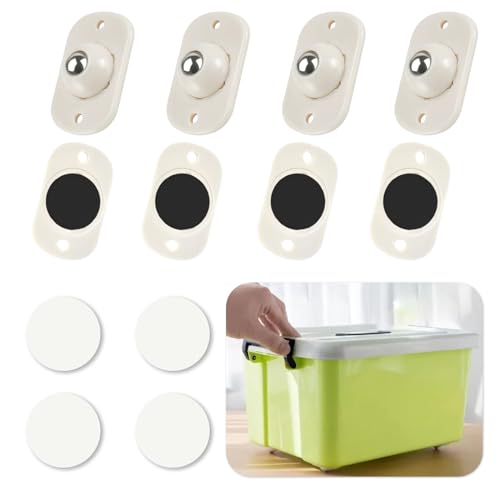 TPTGIAR 8 Stück Kugelrollen, Weiß 360° Möbelrollen Klein, Selbstklebend Rollen Klein für Möbel, Multifunktionale Möbelrollen Flach mit 4 Möbelgleitmatte für Mülltonnen Aufbewahrungsboxen von TPTGIAR