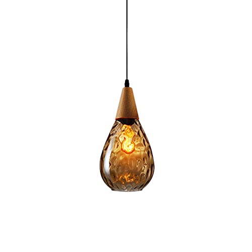 Glas Deckenpendelleuchte E27 Water Ripple Massivholz Kugel Lampenschirm Nordic Modern Chandelier Fixture Light Shade Hängelampen Leuchte Deckenleuchten für Bar (Amber,S) von TPWEWRX