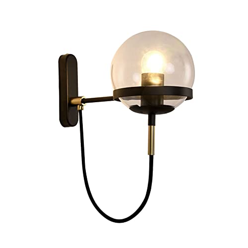 TPWEWRX Moderne Glaskugel Wandlampe der Mitte des Jahrhunderts Globe Wandleuchten Vintage Messing Finish Wandleuchten für Nacht Badezimmer Waschtisch Wohnzimmer Schlafzimmer Flur (Black) von TPWEWRX