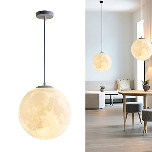 TPWEWRX Moderne Mond Pendelleuchte E27 Einfache Hängelampe Kinderzimmer Globus Kronleuchter Pendelleuchte für Wohnzimmer Schlafzimmer Küche Restaurant (25cm) von TPWEWRX