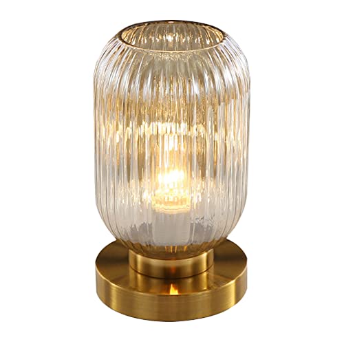 Postmoderne Schreibtischlampe Wohnzimmer Tischlampe mit Stecker Sockel aus Messing Lampenschirm aus Glas Schlafzimmerlampe Kleine Tischlampe für Nachttisch Nachttischlampe (Clear,A) von TPWEWRX