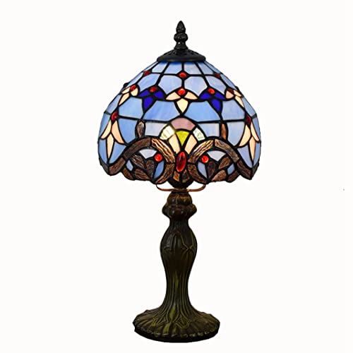 TPWEWRX 8 Zoll Tiffany Stil Tischlampen E27 Blau Barock Pastoral Buntglas Lampenschirm Schreibtischleuchten Kreative Nachttischlampe Dekor Licht für Bar Schlafzimmer Arbeitszimmer von TPWEWRX