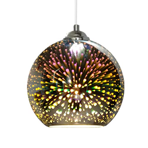 TPWEWRX Bunte 3D Glas Pendelleuchte E27 Runder Lampenschirm Nordic Fireworks Leuchte Moderne Multicolor Deckenleuchten Hängelampen Höhenverstellbar für Wohnzimmer Esszimmer (Silver,5.9in) von TPWEWRX