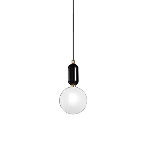 TPWEWRX Glas Pendelleuchten E27 Nordic Postmodern Weiß Glaskugel Lampenschirm Kronleuchter Deckenleuchten Hängelampen Leuchte für Kücheninsel Schlafzimmer Bar (Black,20cm) von TPWEWRX